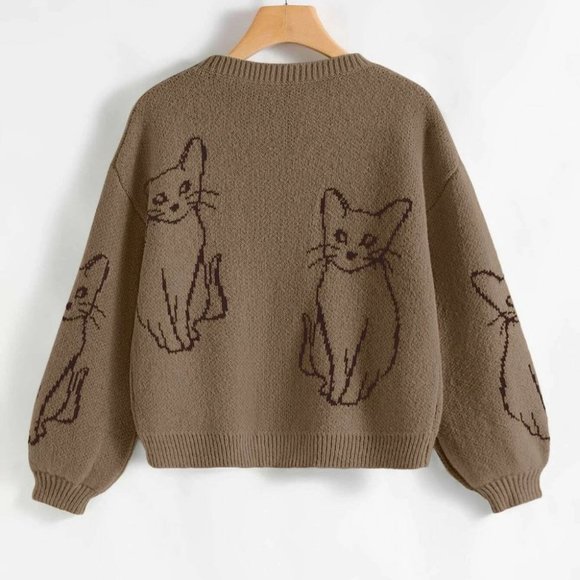 Kitty Print Sweater Brown - Picture 2 of 4